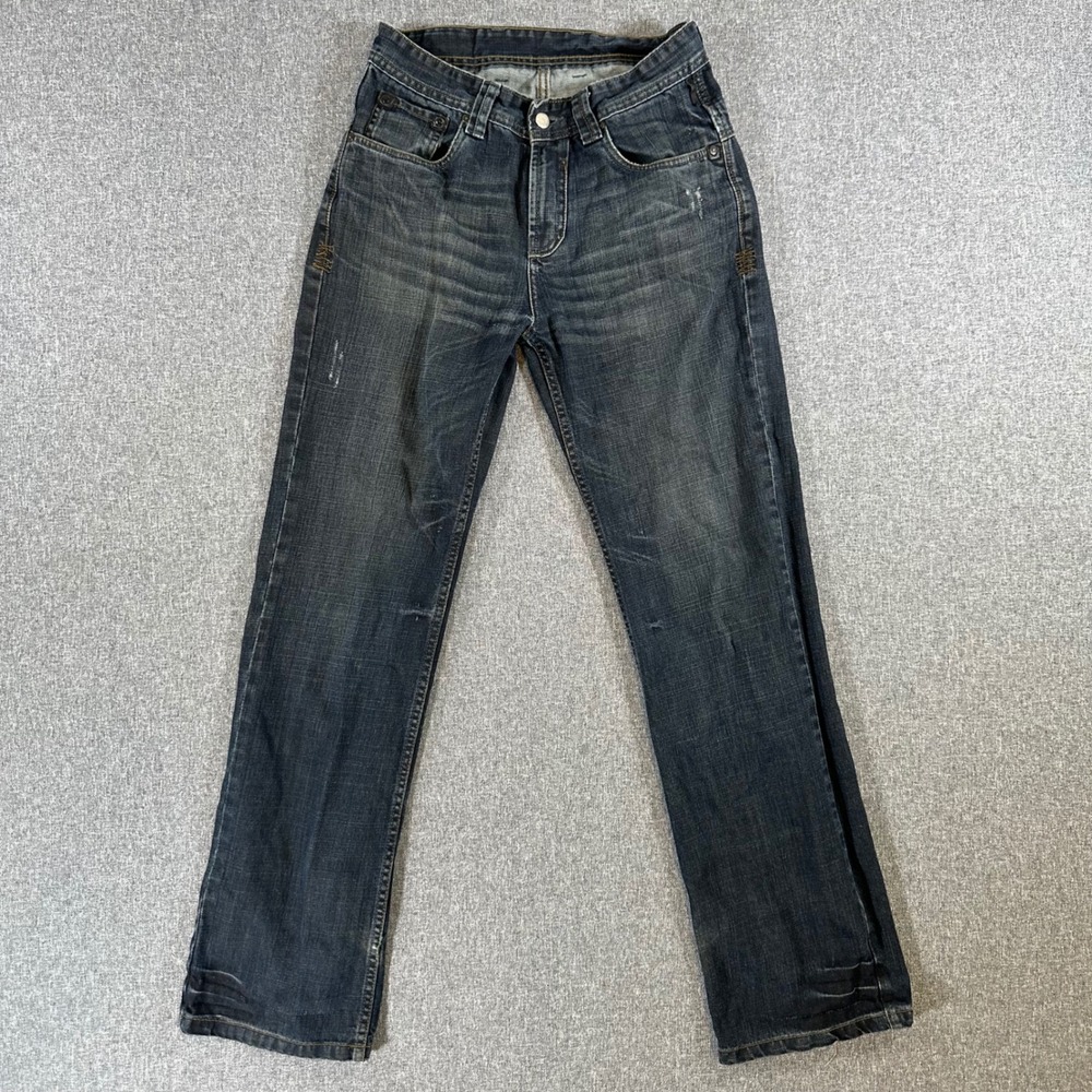 Hustle Jeans Jeans Mens 30 Straight Leg Dark Blue Embroidered Studded Pocket